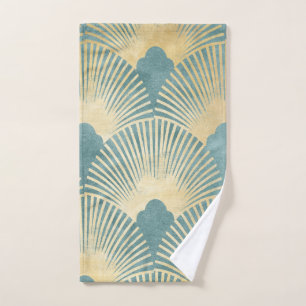 Beautiful fan pattern,teal gold,Art Deco pattern,c Hand Towel