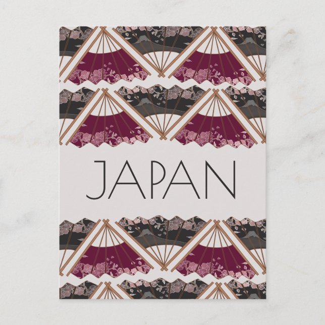 Beautiful Fan Sakura Hand Illustrated Japan Postcard (Front)