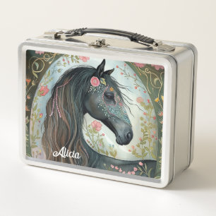 Beautiful Fantasy Black Horse Metal Lunch Box