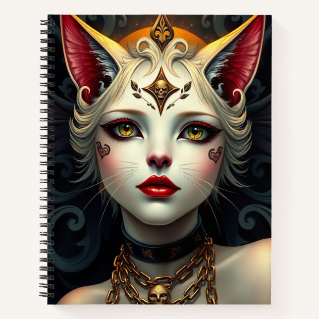 Beautiful Fantasy Cat Fairy Art Notebook (Front)