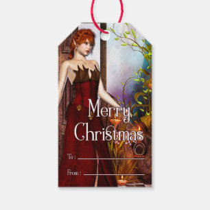 Beautiful Fantasy Elf Merry Christmas Gift Tag v1