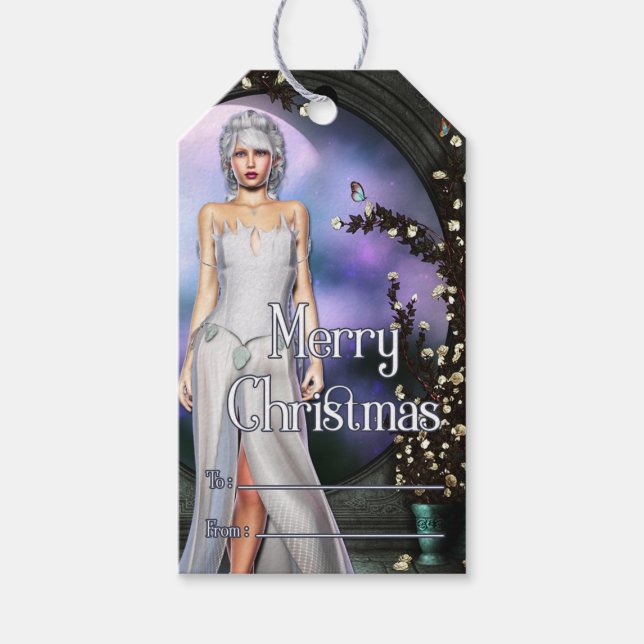 Beautiful Fantasy Elf Merry Christmas Gift Tag v2 (Front)