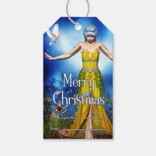 Beautiful Fantasy Elf Merry Christmas Gift Tag v3