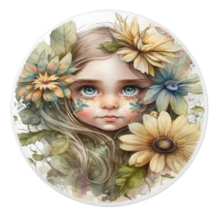 Beautiful Fantasy Floral Fairy Fairies Series  Ceramic Knob