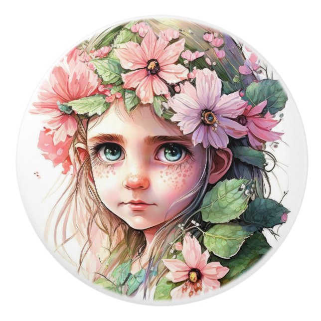 Beautiful Fantasy Flower Fairy Fairies Series  Ceramic Knob (Front)