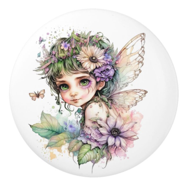 Beautiful Fantasy Flower Fairy Fairies Series  Ceramic Knob (Front)