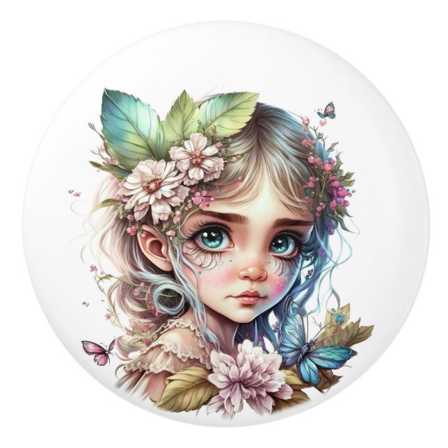 Beautiful Fantasy Flower Fairy Fairies Series  Ceramic Knob (Front)