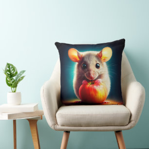 Beautiful fantasy furry animal red apple food throw pillow