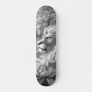 Beautiful Fantasy Gray Scale Lion & Florals  Skateboard