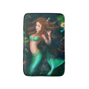 Beautiful Fantasy mermaid with lilies Bath Mat