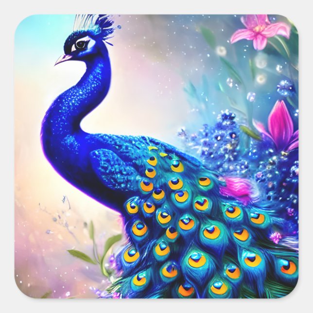 Beautiful Fantasy Peacock  Square Sticker (Front)