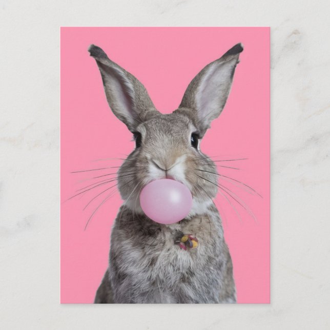 Beautiful Fantasy Rabbit Chewing Bubble Gum Postcard (Front)
