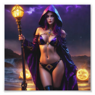 Beautiful Fantasy Warlock with Sceptre Babe Photo Print