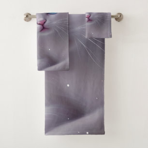 Beautiful Fantasy White Fluffy Cat Bath Towel Set