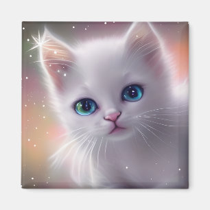 Beautiful Fantasy White Fluffy Cat Magnet