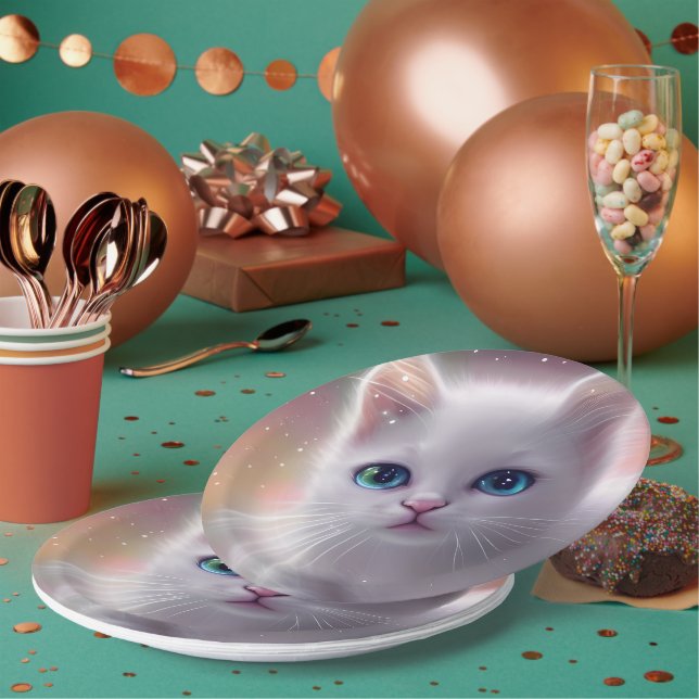 Beautiful Fantasy White Fluffy Cat  Paper Plate (Multi)