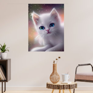 Beautiful Fantasy White Fluffy Cat Poster