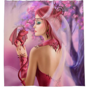 Beautiful fantasy woman queen and red dragon
