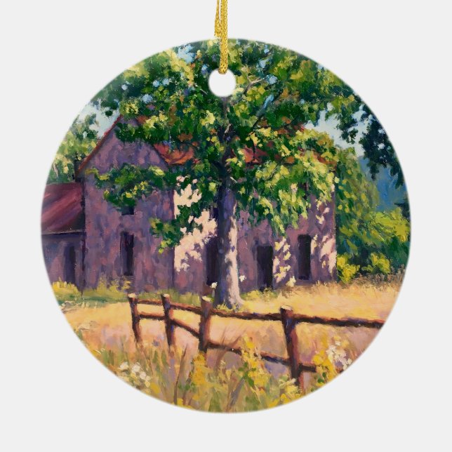 Beautiful Farm House Autumn  Ceramic Ornament (Back)