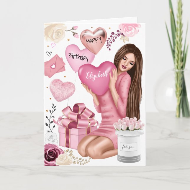 Beautiful Fashion Girl Happy Birthday Holiday Card (Front)