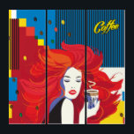 Beautiful Fashion Woman and Coffee Cup Pop-Art Triptych<br><div class="desc">Beautiful Fashion Woman and Coffee Cup Painting Poster - from abstract fashion woman POP-ART style collection,  Yellow calligraphy text logo poster,  Retro lettering,  Design,  Red,  Blue,  Yellow,  bright dynamic colour,  Memphis Style,  Decoration,  Abstract Red-haired girl,  ginger,  Art,  Modern concept,  Women's Day,  Valentine's Day,  Mother's Day,  Birthday,  Holiday gift</div>