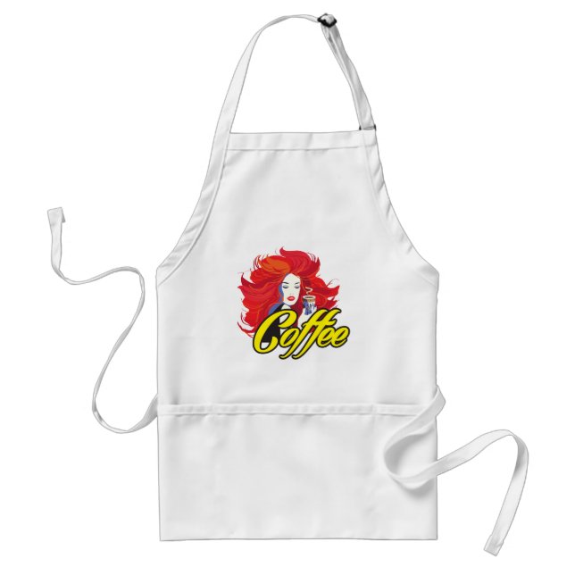 "Beautiful Fashion Woman with Coffee Cup" Pop Art Standard Apron (Front)