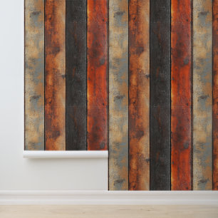 Beautiful Faux Antigue Mahogany Wood Planks Wallpaper