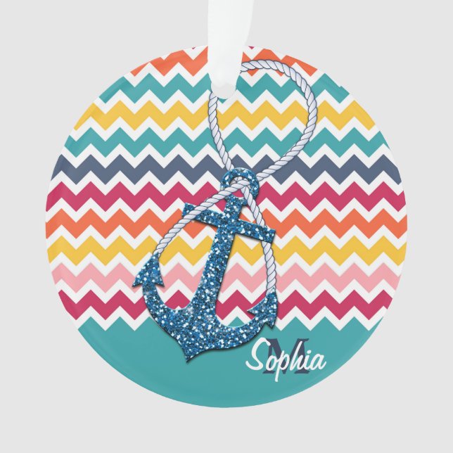 Beautiful faux glitter nautical anchor infinity ornament (Front)