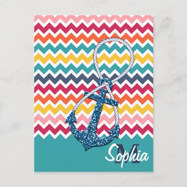Beautiful faux glitter nautical anchor infinity postcard (Front)