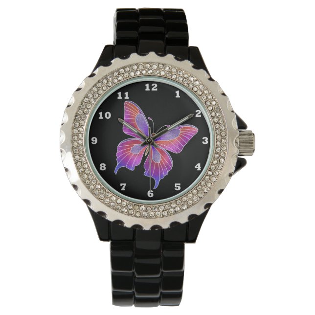 Beautiful Faux stained glass butterfly rhinestone Watch (Front)