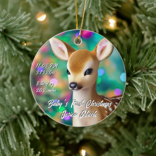 Beautiful Fawn First Christmas Ceramic Ornament (Tree)
