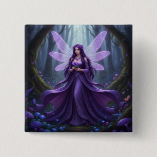 Beautiful February Amethyst Fairy 2 Inch Square Button