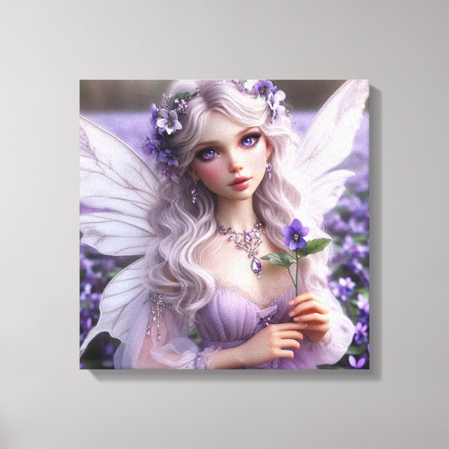 Beautiful February Fairy in Violets Canvas Print (Front)