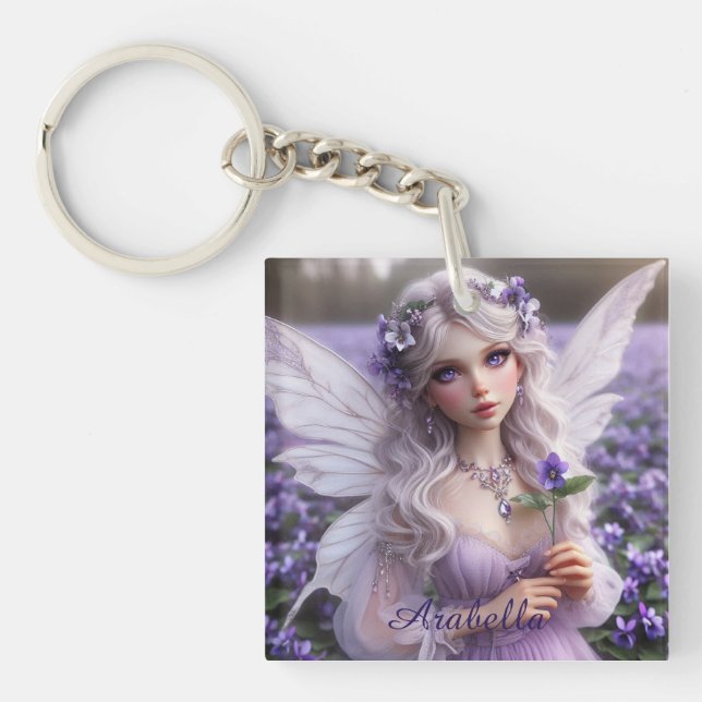 Beautiful February Fairy in Violets Keychain (Front)