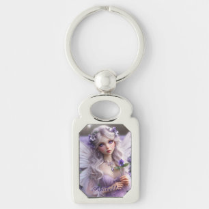 Beautiful February Fairy in Violets Keychain
