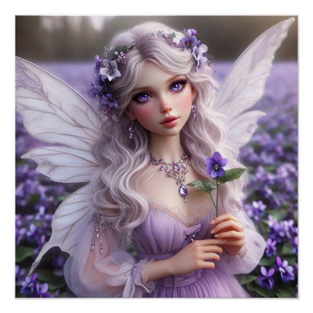 Beautiful February Fairy in Violets Poster (Front)