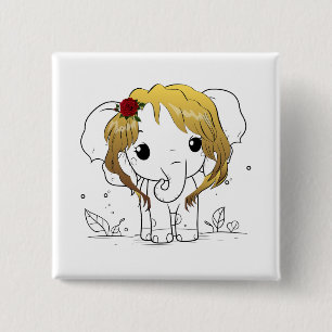 Beautiful female baby elephant with yellow hair  2 inch square button