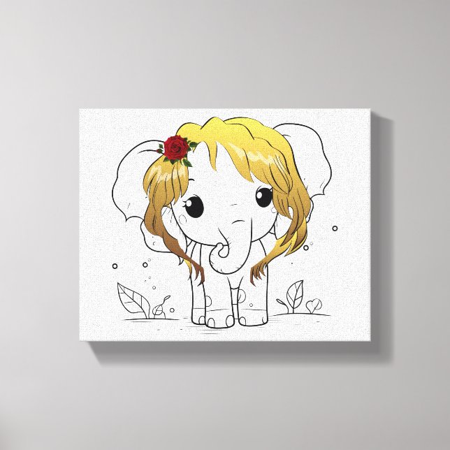 Beautiful female baby elephant with yellow hair  canvas print (Front)