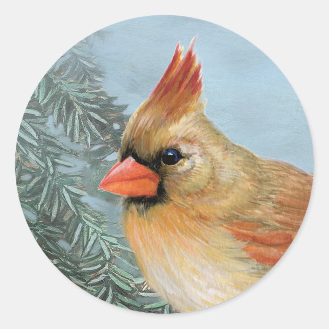 Beautiful Female Cardinal Classic Round Sticker (Front)