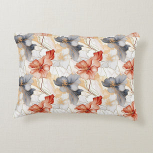 Beautiful Feminine Peach Blue and White Floral Accent Pillow