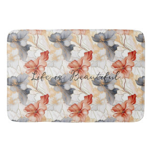Beautiful Feminine Peach Blue and White Floral Bath Mat
