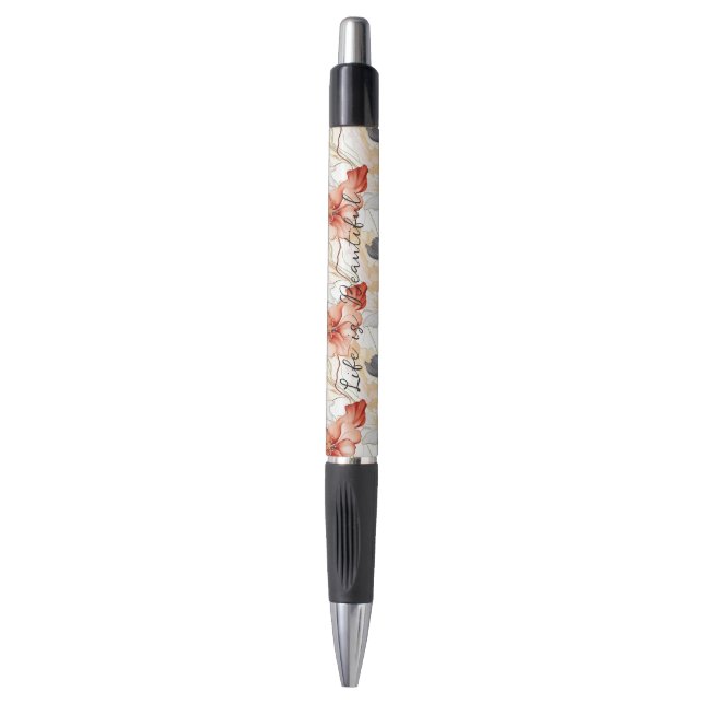 Beautiful Feminine Peach Blue and White Floral Pen (Front Vertical)