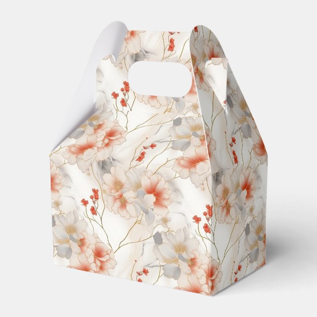 Beautiful Feminine Peach Red Floral Favor Box (Front Side)