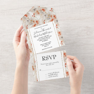 Beautiful Feminine Peach Red White Floral All In One Invitation