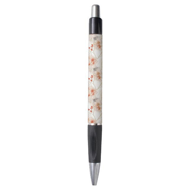 Beautiful Feminine Peach Red White Floral Pen (Front Vertical)