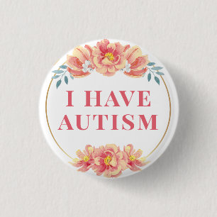 Beautiful Feminine Peach Rose Floral Autism 1 Inch Round Button