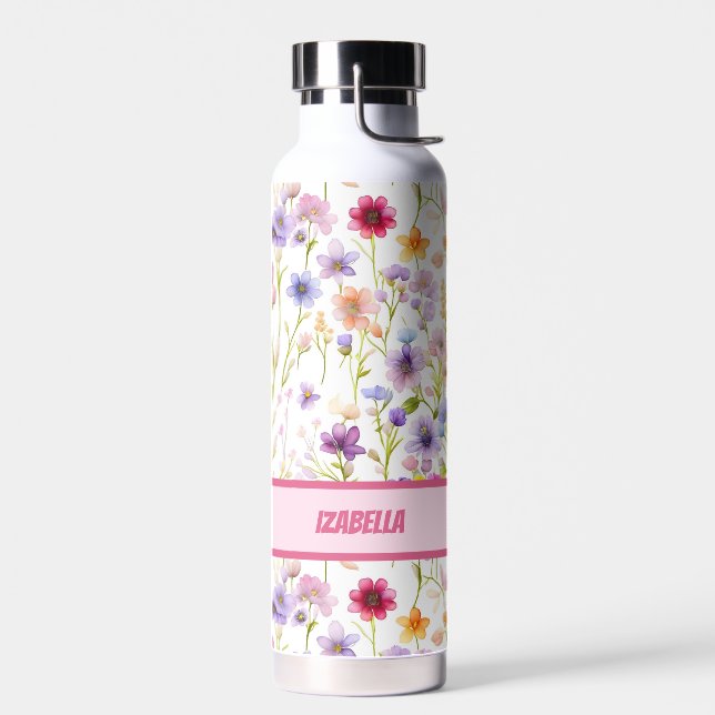 Beautiful Feminine Pink Spring Flowers Girly  Water Bottle (Left)