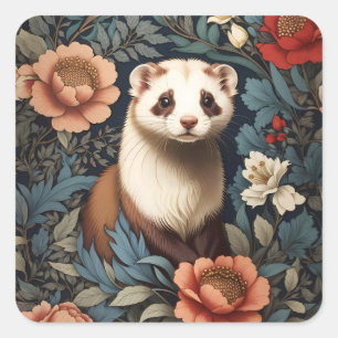 Beautiful Ferret William Morris Inspired  Square Sticker