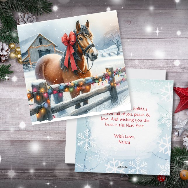 Beautiful Festive Horse Personalized Christmas Holiday Card (Creator Uploaded)