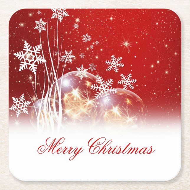 Beautiful festive “Merry Christmas” illustration Square Paper Coaster (Front)
